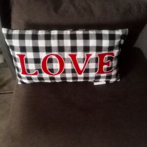 Black and White Checkered Pillow with Red LOVE